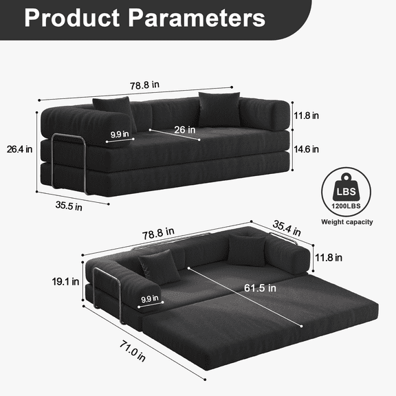 Living Room Sofas 78.8inch Modular sofa, convertible pudding block sofa, floor-standing sofa bed with armrests and comfortable sofa bed, compression sofa for living room and bedroom -Gray,Comfortabl