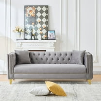 Living Room Sofas 80"Chesterfield Velvet Sofa,3 Seater Deep Seat Sofa,Modern Sofa with Button Nailhead,Square Arm Couches,Furniture for Living Room,Bedroom,Office(Grey),Comfortable Sofas