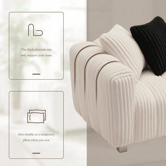 Living Room Sofas, 82.68-inch high-end corduroy multi-seat sofa, White Comfortable Sofas,Fabric Modern Sofas, Furniture, Primary Living Space, Sofas 82.68-inch high-end corduroy multi-seat sofa