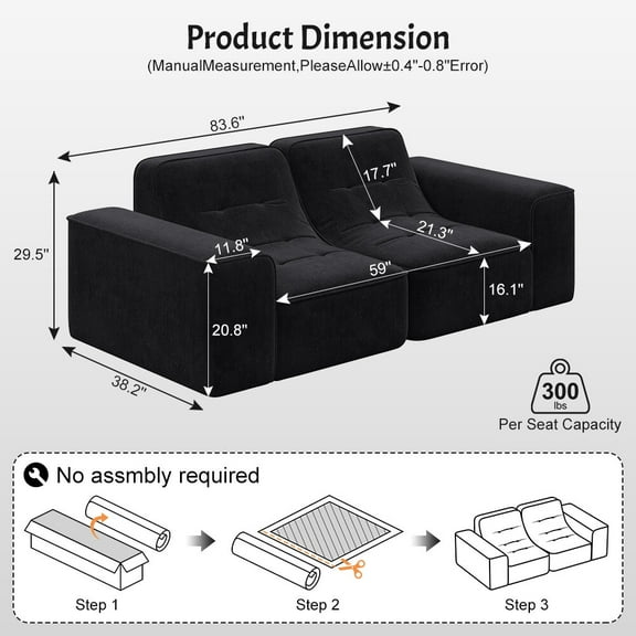 Living Room Sofas 83.6" Modular Sectional 3-Seater Sofa with Tufted Design,Modern Sparkling Chenille Sofa,Deep Seat Couch for Living Room,Apartment, Office,Studio,Comfortable Sofas