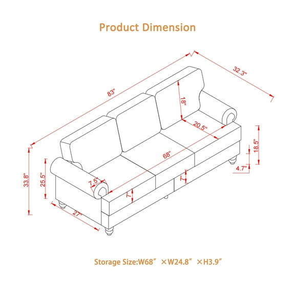 Living Room Sofas 83" Modern Classic Design with Nails Living Room Three Seater Sofa Fabric Couch,Upholstered Polyester Beige.,Comfortable Sofas