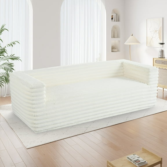 Living Room Sofas 89" Modern Corduroy Couch, 3 Seats Plush Sofa with Squared Arm,Luxury Comfy Seat Super Soft Couches for Living Room,Small Space,Office,Apartment,No Assembly Required,Comfortable Sof