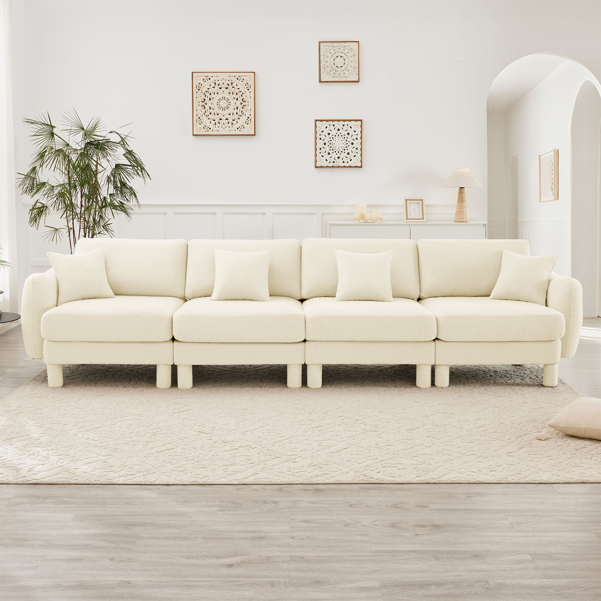 Shell Mini Sofa Living Room Sofas Boucle Fabric 4-seater Sofa Couch With Distinctive ...