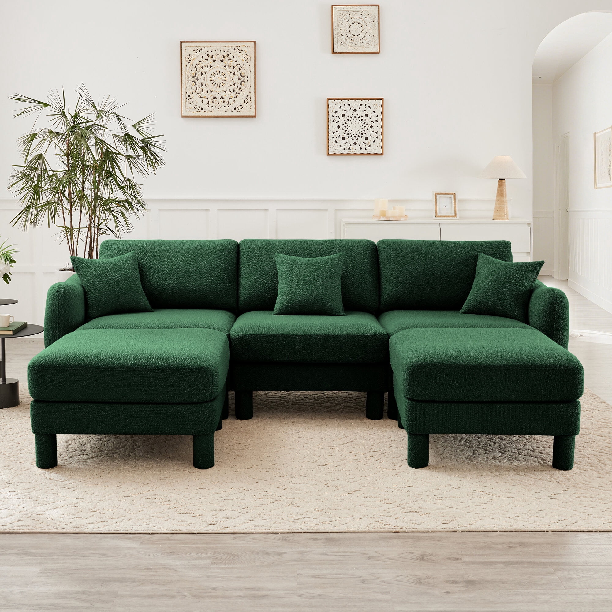 Shell Mini Sofa Living Room Sofas Boucle Fabric U Shape Sectional 3-seater Sofa Couch ...