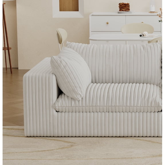 Living Room Sofas Cloud Sofa,Corduroy Fabric,Deep Seat Couches,Double-layer design,Removable Cushion,No Assembly, DIY Combination for Living room, Bedroom,Conference room ,Apartment,White,Comfortabl