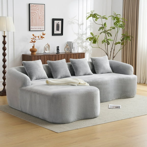 Living Room Sofas Full Compression L-Shape Sectional Sofa with Curved Chaise, Grey Modular Chenille Couch, High-Density for Apartment Living Room,Comfortable Sofas