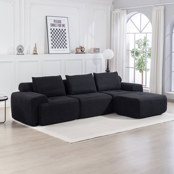 Living Room Sofas L-Shaped Sectional Couches for Living Room with Memory Foam & Steel Frame - No Assembly Convertible Sofa Bed, Corduroy Fabric Compression Sofa, Modular Couch for Apartments,Bedrooms