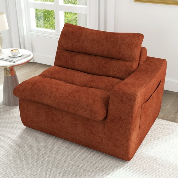 Living Room Sofas Lazy floor sofa, modern floor lounge chair with right arm, comfortable beanbag sofa, suitable for living room bedroom office - Orange,Comfortable Sofas