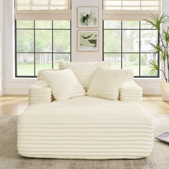 Living Room Sofas Living Room Compressed Chaise Lounge Foam Sofa bed, Fluffy Corduroy Upholstered Cloud Couch with Deep Seat, Beige,Comfortable Sofas