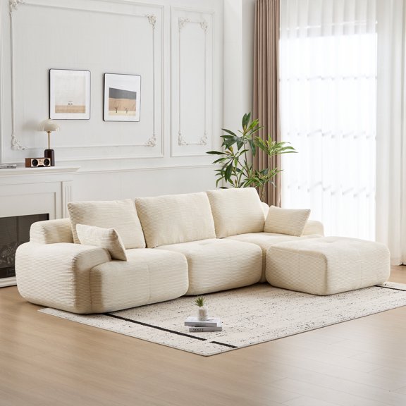 Living Room Sofas Modern Memory Foam Compressed Sofa,Large Sectional Couches for Living Room,Pet-Friendly Cloud Modular Sectional Sofa,Corduroy Fabric,Extra Deep Loveseat,No Assembly required, BEIGE,