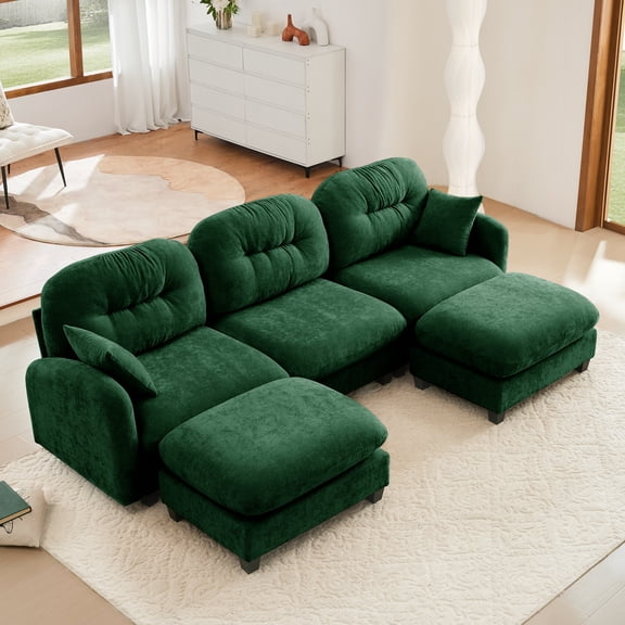 Living Room Sofas Modular Sectional U Shaped Couch With Ottoman,Premium Chenille Fabric,With 2 Throw Pillows,High-Density Foam Tufted Cushion Backrest Design,Easy Install,Fits Bedrooms,Reading Nooks,
