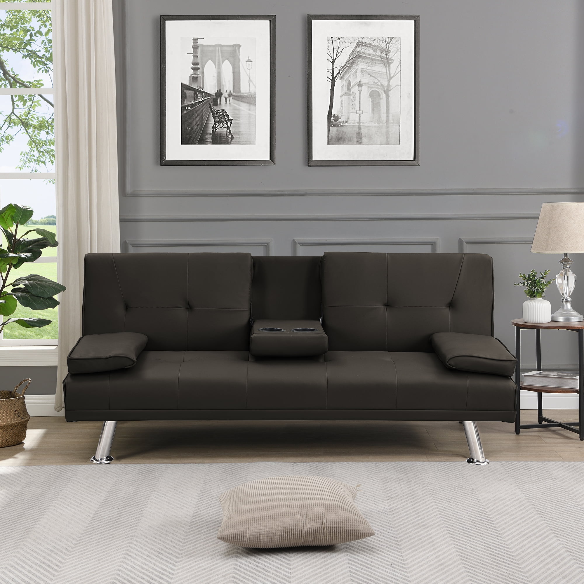 Living Room Sofas Sofa Bed with Armrest two holders WOOD