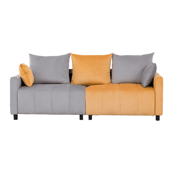 Living Room Sofas Velvet Modern 2-Seater Sofa, Light Grey & Yellow Two-Tone Sectional Couch with Contemporary Design, 82" Living Room Furniture, Easy Assembly , An Elegant Choice for Home Decoratio