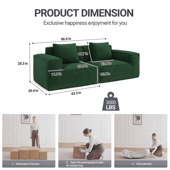 Living Room Sofas modular sofa can be converted into an oversized sofa bed Free conversion sofa set flexible configuration, soft corduroy cloud velvet fabric two person combination-green,Comfortable