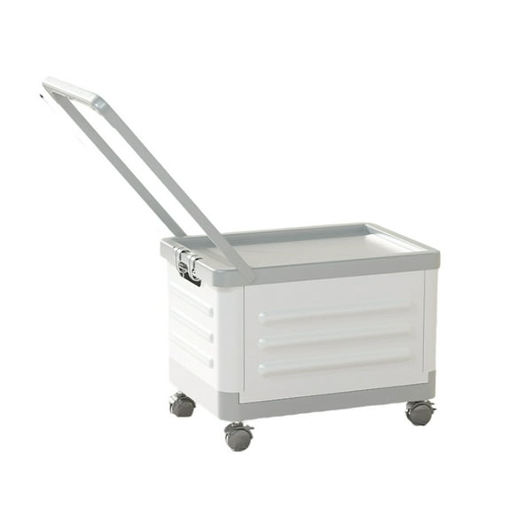 Living Room Storage Box with Wheels, Foldable Trolley Storage Bin, Large Capacity Plastic Organizer for Home Office, Transparent White Durable Easy to Clean Portable