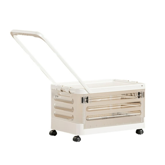 Living Room Storage Box with Wheels, Foldable Trolley Storage Bin, Large Capacity Plastic Organizer for Home Office, Transparent White Durable Easy to Clean Portable
