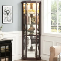 Living Room Storage Cabinet - Dark Cherry, Glass Doors, Adjustable Shelves, Lighted Cherry Curio Furniture Included Lights, 63.79 Lb