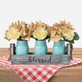 thumbnail image 1 of Living Room Table Centerpieces-Besuerte Rustic Decorative Thankful Wood Tray,with Rose Bouquet Flower for Home,Coffee Table Dining Room,Kitchen,New Home Housewarming Gift【3 Blue Jars 】, 1 of 12