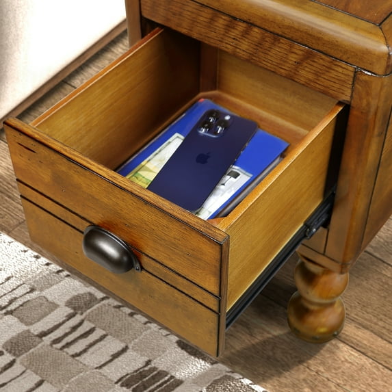 Living Room Table Ensemble, Solid Pine Wood, Rivet Accents, Functional Centerpiece - Water Top