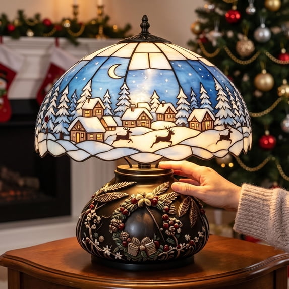Living Room Table Lamp with Vintage Christmas Decor Shade,Christmas Table Decorations for Cozy Night Light,Christmas Home Decor Gift,1 Pack