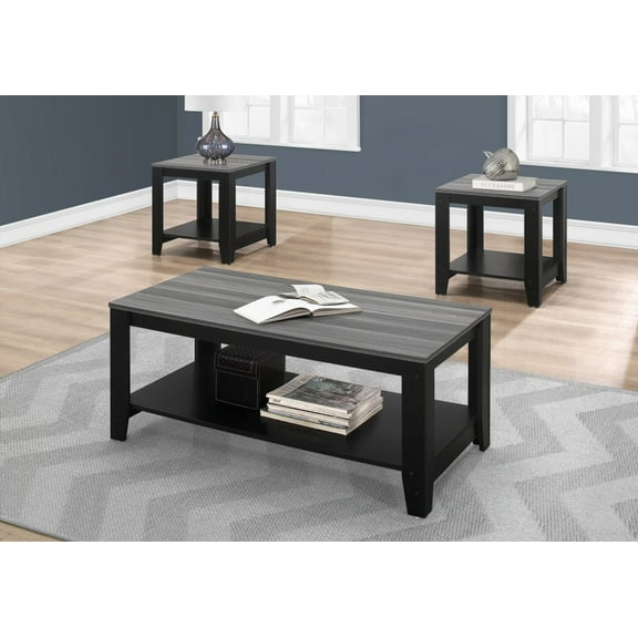 3pcs Living Room Table Set - Black & Grey Laminate - Transitional - Bottom Shelf for Extra Storage