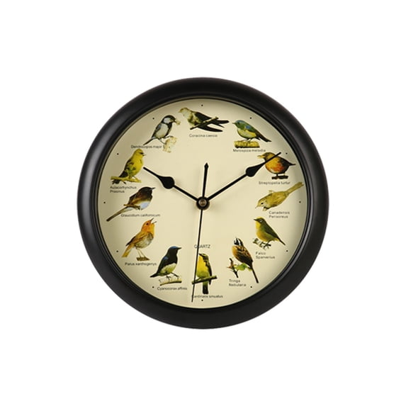 Living Room Wall Clock Decorative Bird Analog Clock with Hourly Bird Call Home Art Decor for Bedroom Kitchen Office Holiday Gift Black 10 Inch Round Wall Clock 1 Pack