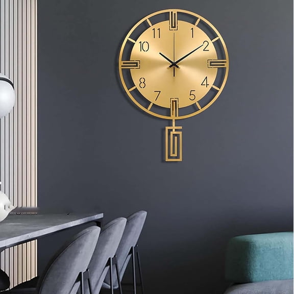 Living Room Wall Clock with Pendulum Silent Wall Clocks Creative Pure Copper Atmospheric Light Luxury Personalized Clock Easy to Read for Living Room Office Home Decor Gift
