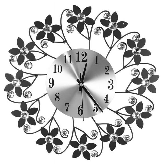 Living Room Wall Clock for Small Spaces 35cm Metal Round With Rhinestones, Arabic Numerals, 16cm , 1 Included BZ334