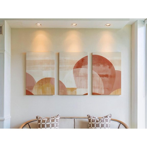 Living Room Wall Decor, Boho Geometric Art Prints, Warm Terracotta & Beige Triptych, Modern Neutral Gallery Set for Home, Poster Only