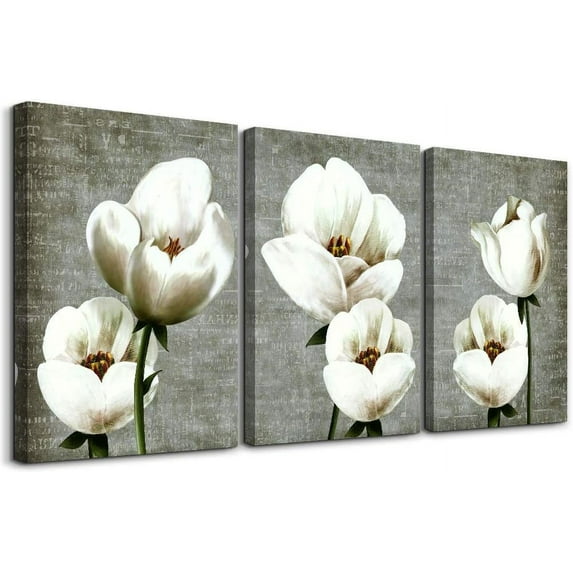 Living Room Wall Decor Canvas Wall Art For Bedroom Bathroom Wall Painting Artwork Gray Green Vintage Style White Flowers Abstract Pictures Wall Decorations For Kitchen 3 Panels Modern Family Decor