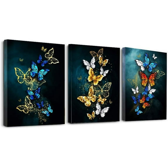 Living Room Wall Decor Canvas Wall Art for Bedroom Bathroom wall painting Artwork Blue background Abstract butterfly pictures office wall decorations for kitchen 3 Panels Modern fashion family decor