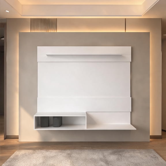 Living Room Wall-Mounted Media Console, White-Toned Engineered Wood, Fits TVs up to 55 Inches