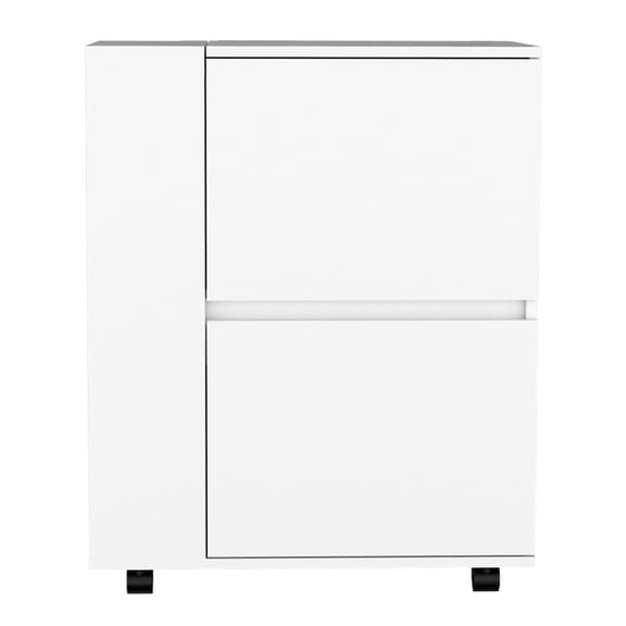 Living Room White Bar Cart with Four Wheels / Dual Cabinet Storage Function