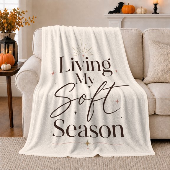 Living My Season Autumn Mindfulness, Festive autumn celebration Scene, Warm Flannel Blanket for Living Room and Reading Nook, Art Lovers autumn celebration Gift, Festive Home Decor