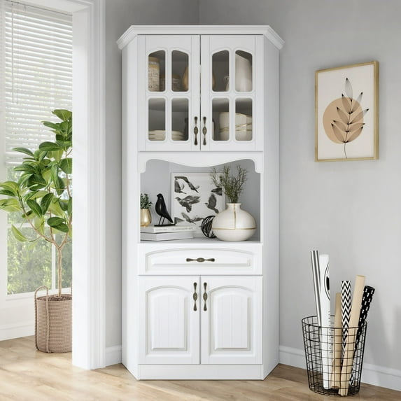 Living Skog Galiano 73-inch Corner Pantry Storage Cabinet Microwave Hutch White