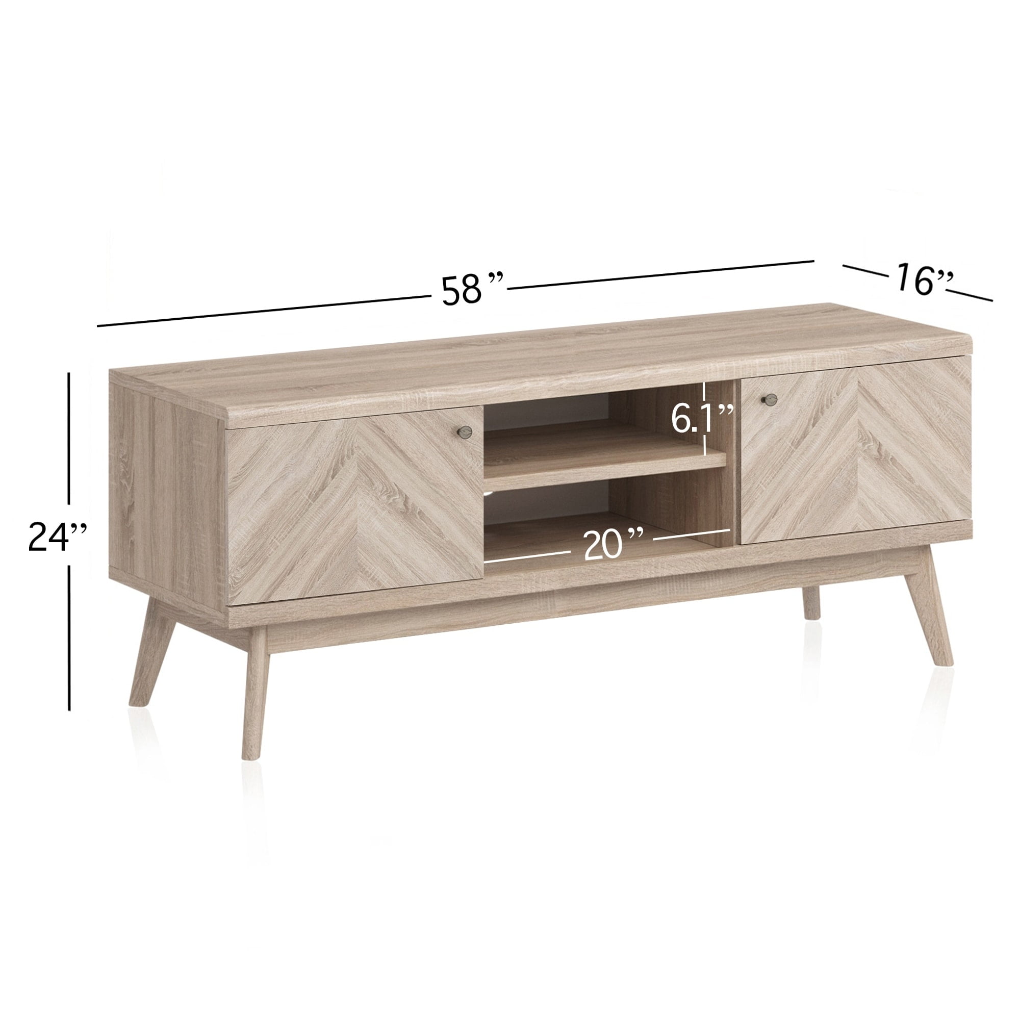 Beige 58" Herringbone MDF TV Stand with Wooden Legs