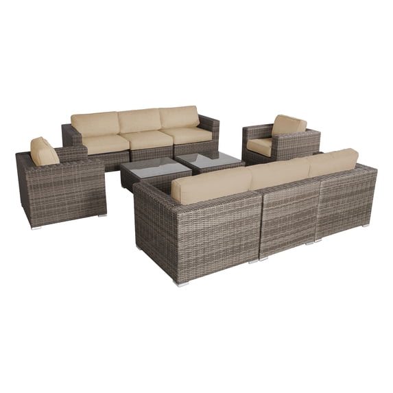 Living Source International 10-Piece Wicker Sectional Set w/Cushions in Beige