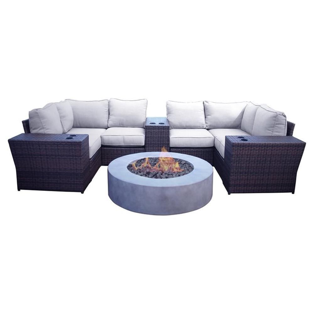 Gray Wicker 10-Piece Outdoor Sectional Set with Fire Pit