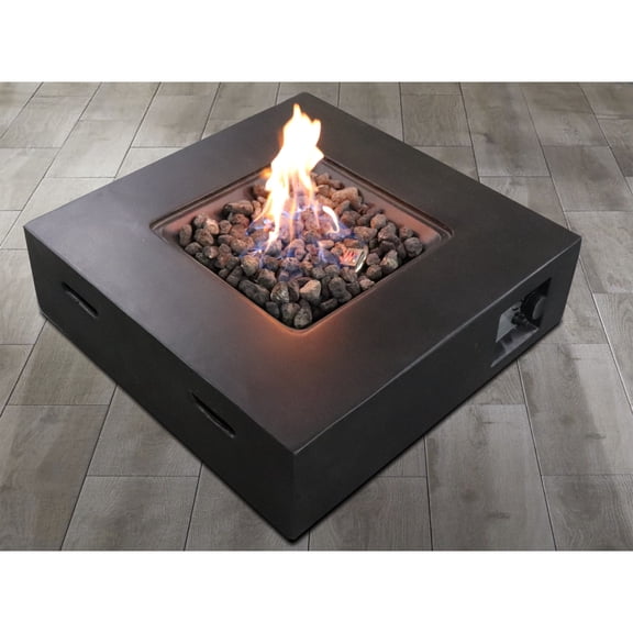 Living Source International 11'' H x 30'' W Concrete Outdoor Fire Pit Table with Lid (Charcoal)