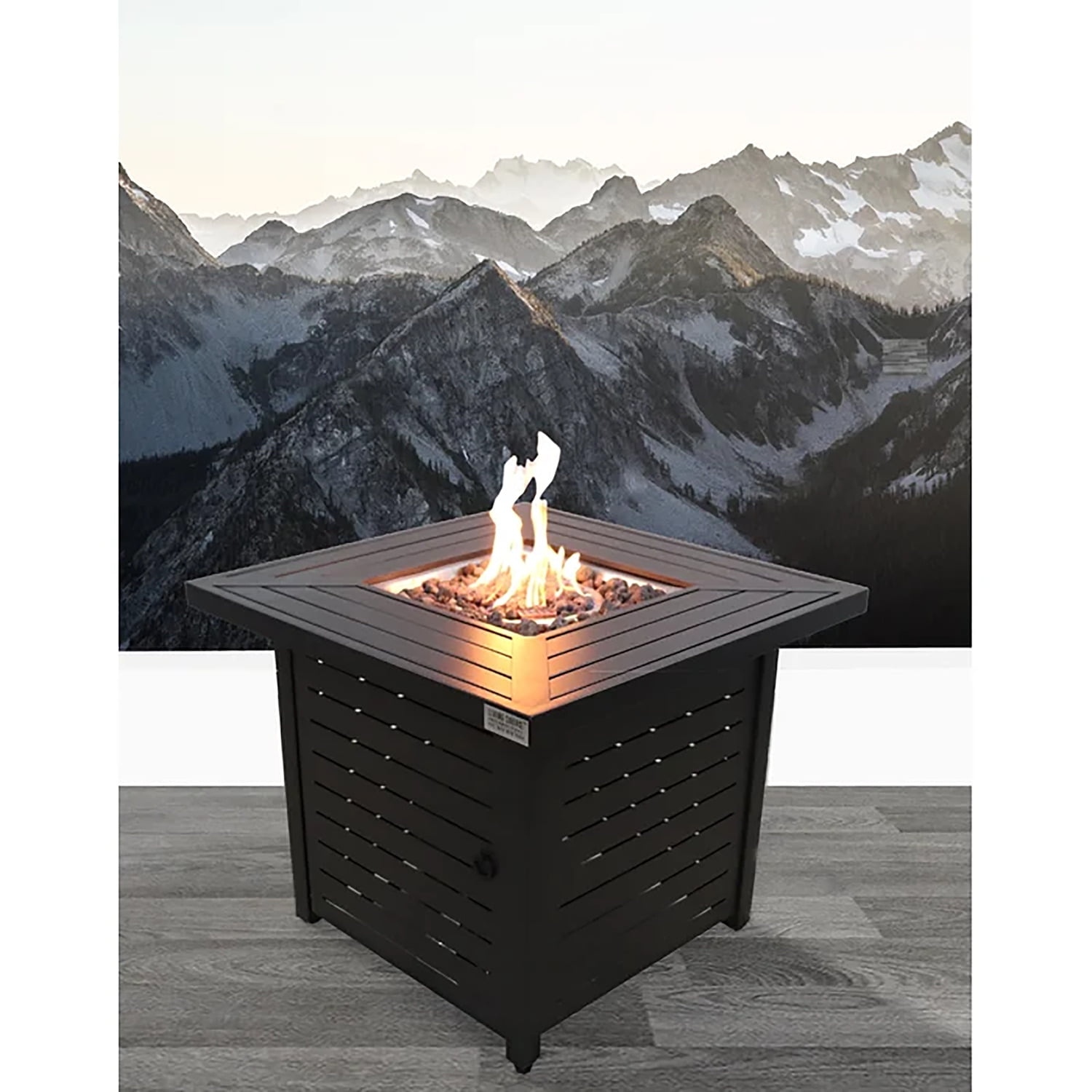 Living Source International 25'' H x 30'' W Steel Outdoor Fire Pit Table with Lid (Black)