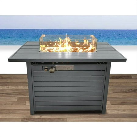 Living Source International 25" x 42" Steel Propane Outdoor Fire Pit Table with Features
