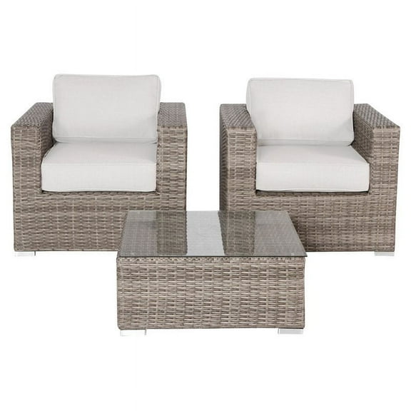 Living Source International 3-Piece Double Club Sectional Set in Gray/Canvas