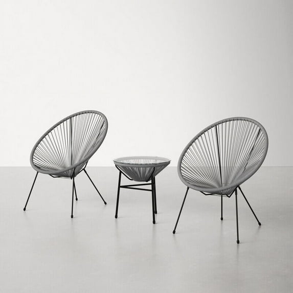 Living Source International 3-Piece Metal and Wicker Seating Group in Gray