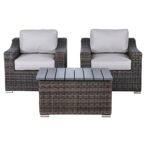 Living Source International 3-Piece Wicker Conversation Set in Espresso/Gray
