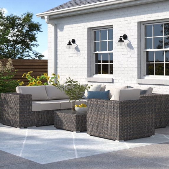 Living Source International 3 Piece Wicker Sunbrella Sectional Seating Group with Cushions (Brown)