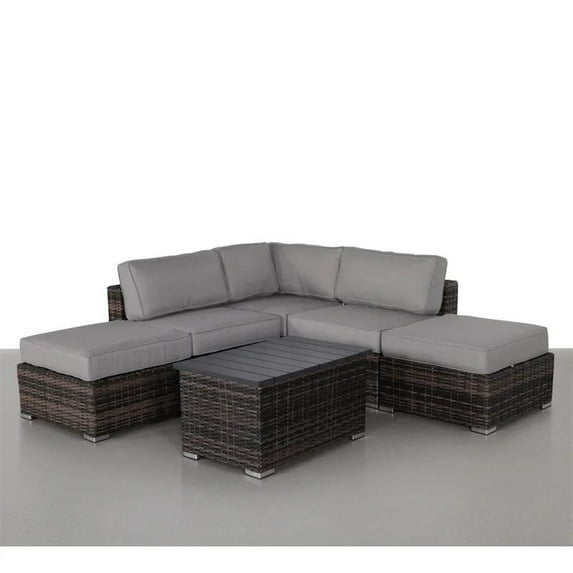 Living Source International 6-Piece Wicker / Rattan Sectional Set in Espresso