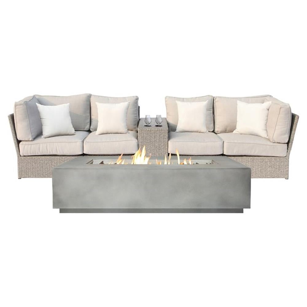 Gray Wicker 6-Piece Sectional Sofa Set with Cushions and Fire Pit