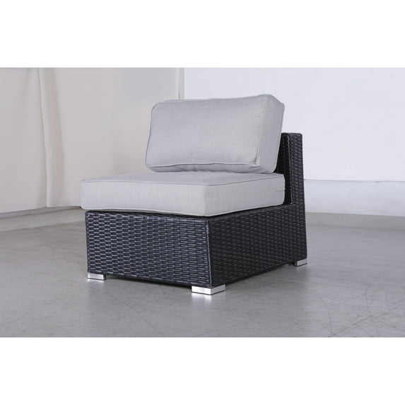 Living Source International 7-Piece Rattan Sectional Set with Cushion in Black