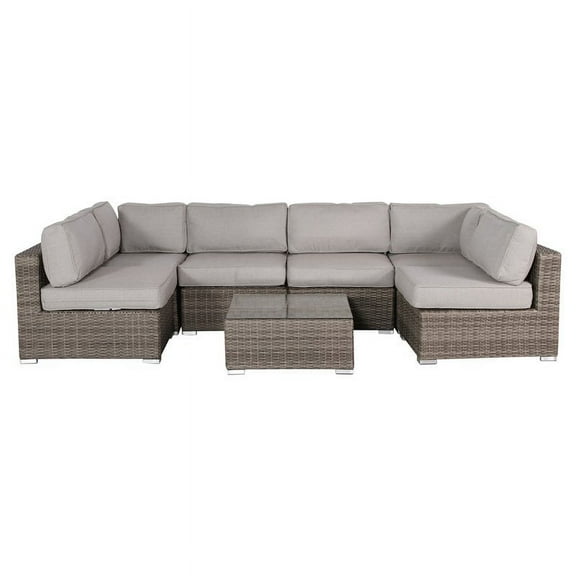 Living Source International 7-Piece Wicker Outdoor Set with Cushions in Brown