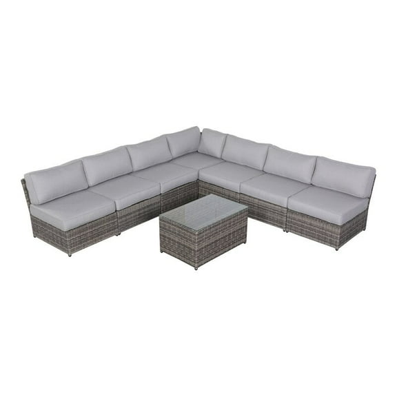 Living Source International 8-Piece Wicker and Olefin Sectional Set in Gray
